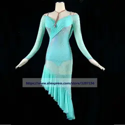 Новый стиль латинский Танцевальный костюм спандекс кисточкой камни латинские танцы платье для женщин танцевальная конкурс платья