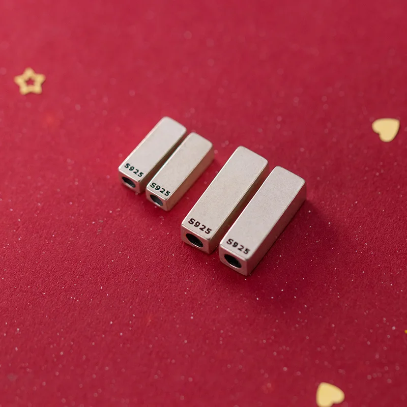 100% 925 Sterling Silver Rectangle Charm Beads Simple S925 Silver Geometry Spacer Beads DIY Jewelry Making Bracelets Accessories 4