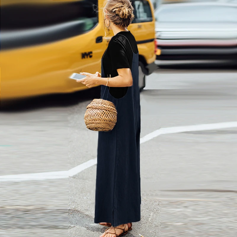 2019 New Women Solid Strap Romper Cotton Wide Leg Dungaree Bib Jumpsuits Overalls Pants Pockets Tank Loose Casual Soft 2019 New Women Solid Strap Romper Cotton Wide Leg Dungaree Bib Jumpsuits Overalls Pants Pockets Tank Loose Casual Soft