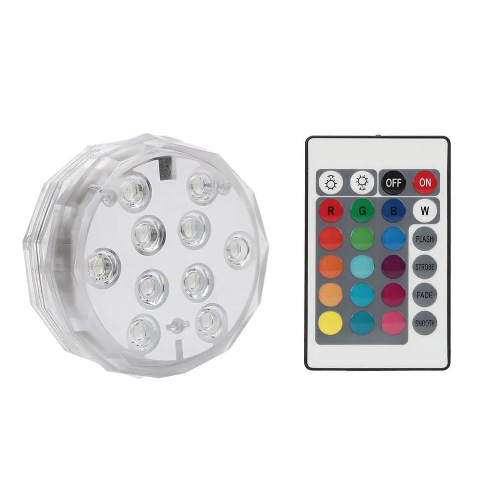 

Submersible LED Lights Underwater Lamp Waterproof Remote Control Wireless Multi Color 10 LED RGB Tub Swimming Pool