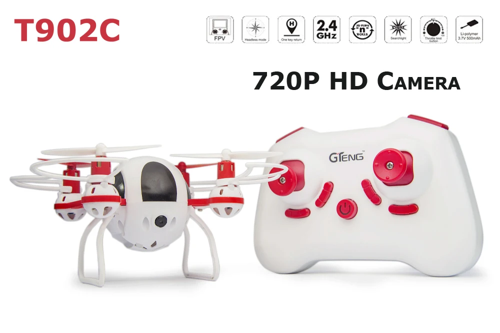 GTeng T902C 720P HD Camera 4CH 6 Axis Gyro Headless RC Helicopter with One Key Return