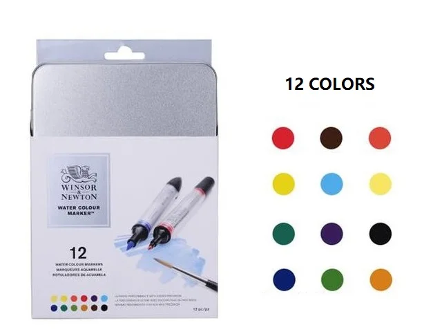 WINSOR& NEWTON 6/12 видов цветов двойной советы художественный маркер для белой доски воды Цветные Маркеры железный ящик в качестве упаковки дизайн чертежные принадлежности