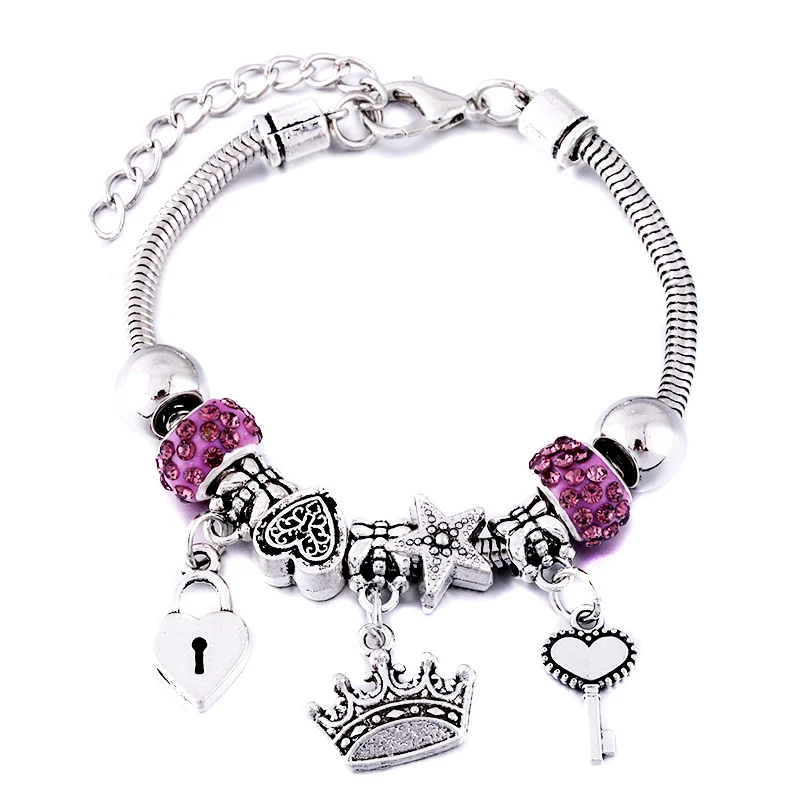 Bangle Bracelet Crown Charm Lobster Buckle Snake Chain Beaded For Women Summer Gift Fashion Accessories