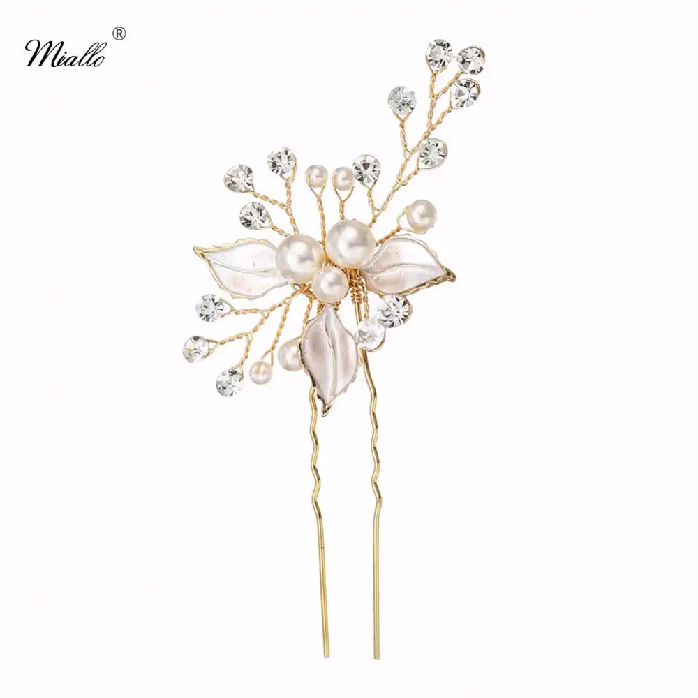 Miallo Fancy Wedding Hair Clips Floral Pearl Beaded Hair Stick