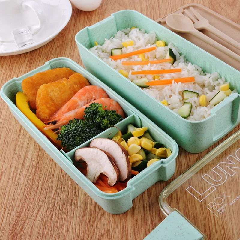 

900ml Healthy Material Lunch Box 3 Layer Wheat Straw Bento Boxes Microwave Dinnerware Food Storage Container Lunchbox