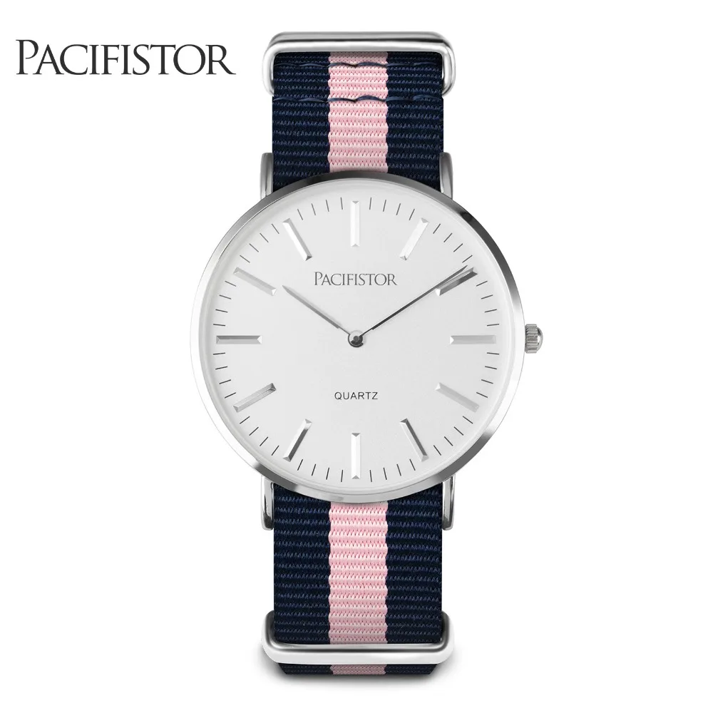 

PACIFISTOR Women Watches Top Brand Luxury 2018 Silver Minimalist Watch Women Pink Blue Nylon Nato Band Bracelet Ladies Clock