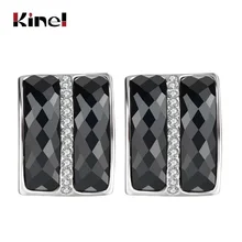 Kinel, классические черные большие серьги-гвоздики, серебряный цвет, двойной основной камень, серьги с кристаллами для женщин, Винтажные Ювелирные изделия, новинка