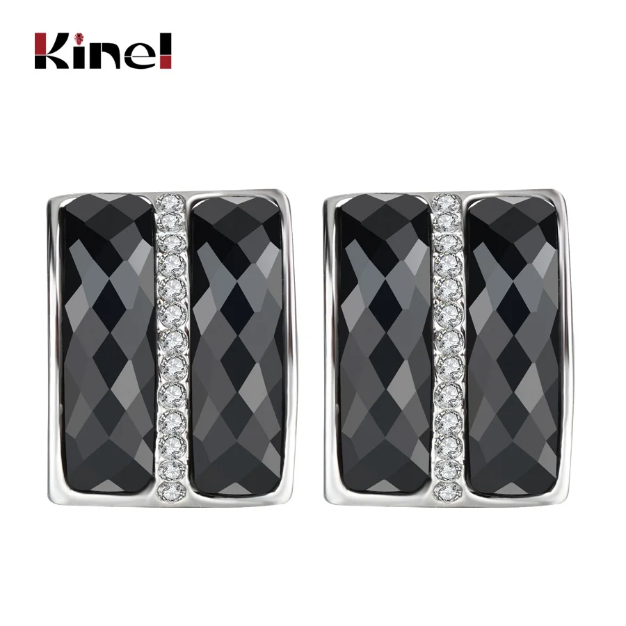 

Kinel Classic Black Big Stud Earrings Silver Color Double Main Stone Crystal Earrings For Women Vintage Jewelry 2017 New