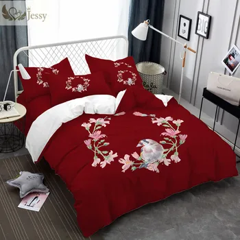 

Flower Round And Round Magpie Leaves Bedding Set Twin Full Queen King White Bed Linens Pillowcases Duvet Cover Set