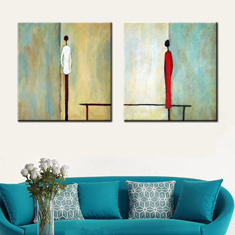 

Gifts 2 Panel Painting Hand-painted Abstract Figure Oil Paintings on Canvas For Living Room Modern Home Decor Wall Art Pictures