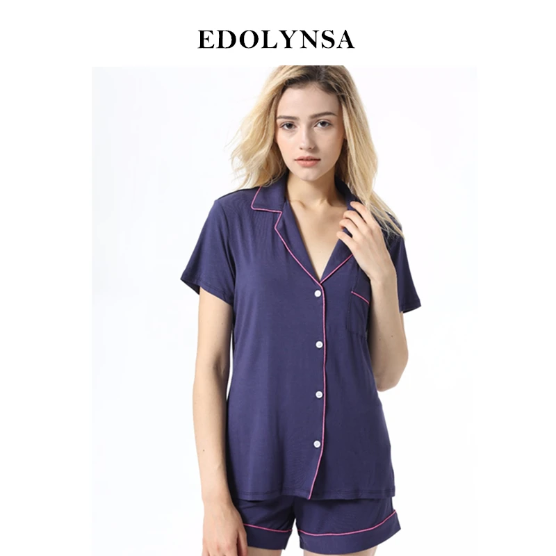 

Pyjamas For Women Solid Pajama Sets Button Women Comfortable Sexy Home Wear Vintage Indoor Clothing Short Pants Sleepwear #H392