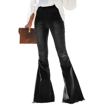 

Super Handsome Brokean Hole Ladies Flared Jeans European and American Fashion Casual Wild Jeans Female High Quality