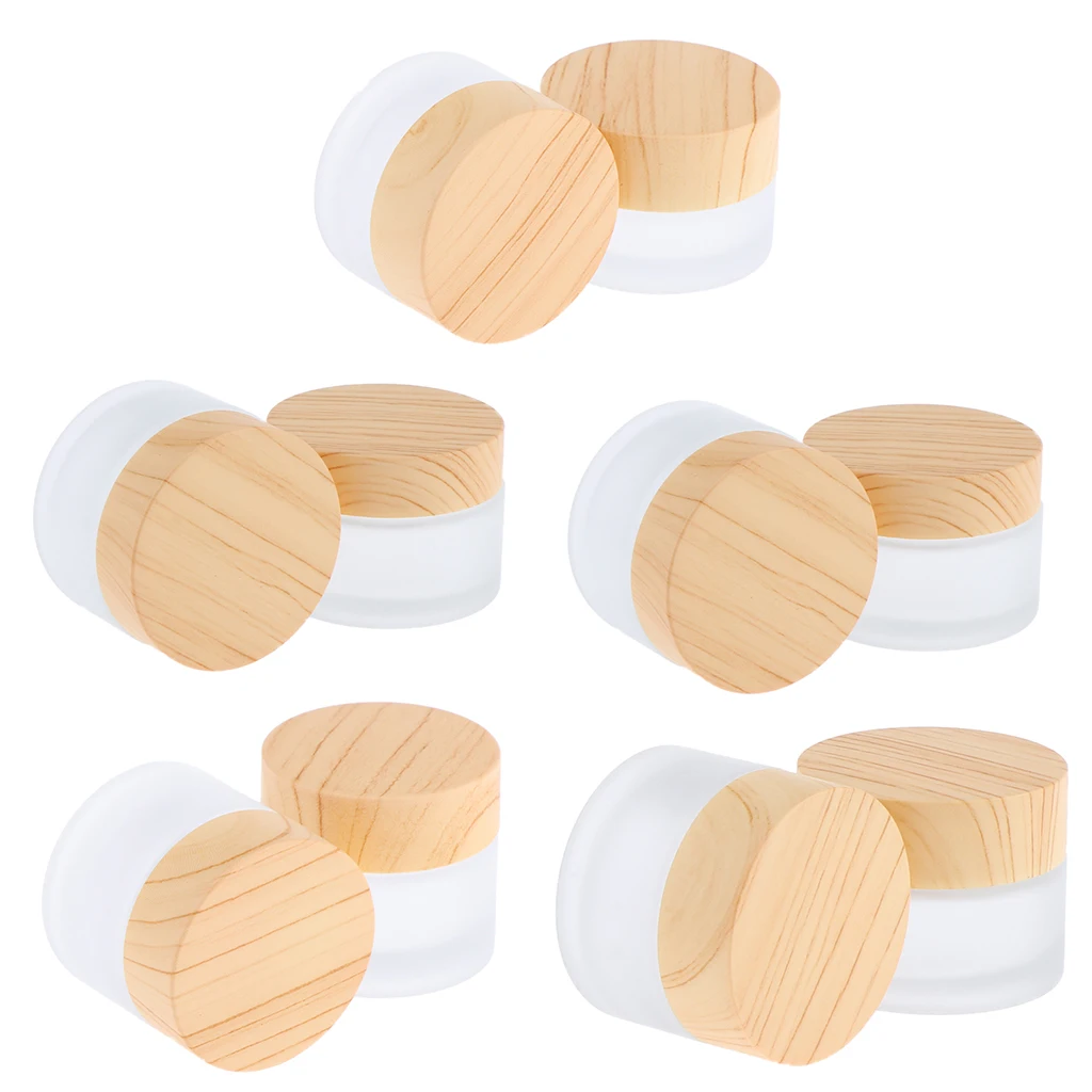 Pack of 10 Round Frosted Glass Jars, with Inner Liners & Lids ( 5 Sizes, 2 Per Size)