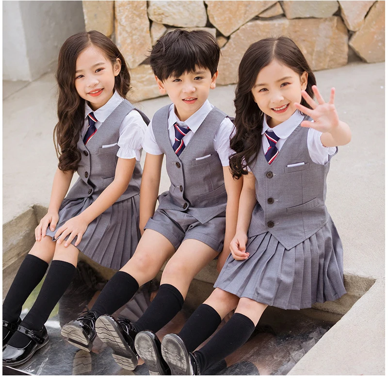 ActhInK/Новинка года; комплект из 3 предметов для девочек; деловой костюм с серым жилетом школьная форма для девочек-подростков; комплект одежды для девочек в консервативном стиле; костюм для девочек