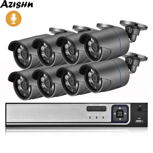 AZISHN 8CH 5MP POE NVR H.265 CCTV Security System 2.0MP Audio Record 1080P Outdoor IP Camera Surveillance Video Kit best security cameras Surveillance Items