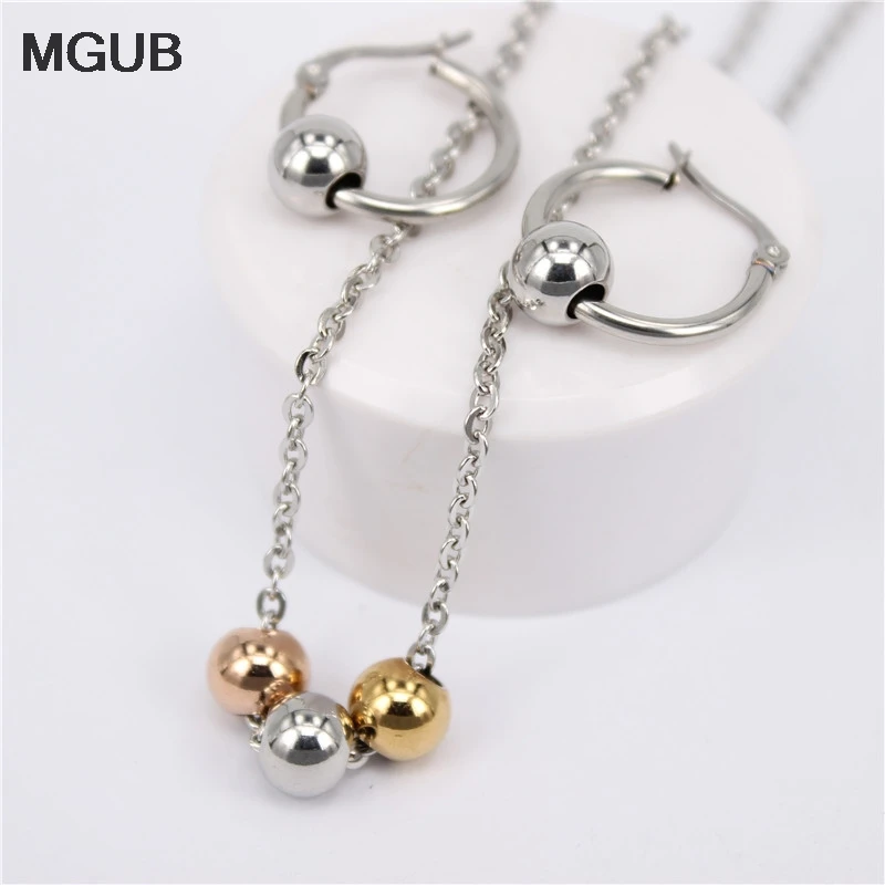MGUB Earring size choice 10mm-70mm Activity 3 Colored Metal beads Jewelry Stainless Steel Jewelry Set (Earrings Necklace)gift