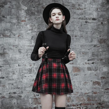 

PUNK RAVE Autumn Winter Women Fashion Cute Skirts Punk Style High Waist Female Short Strap Skirts