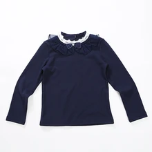 2016 Hot Style Casual Girls Blouses O-neck Knitted Girls Shirt Solid Ivory And Sapphire Kids Blouses