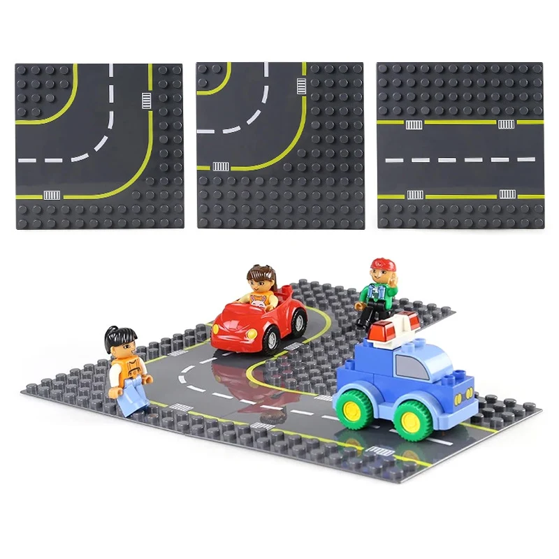 

Big Size City Road Street Base Plate Straight Curve Baseplate Board Building Blocks Compatible LegoINGS Duploe Bricks Toys Gift