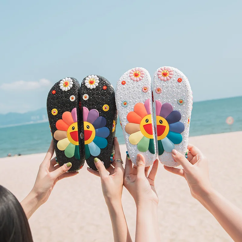

Roni Bouker New Summer Holiday Women Slides Woman Sunflower Beach Slippers Cute Girls Flat Shoes Comfortable Shoe Wholesale