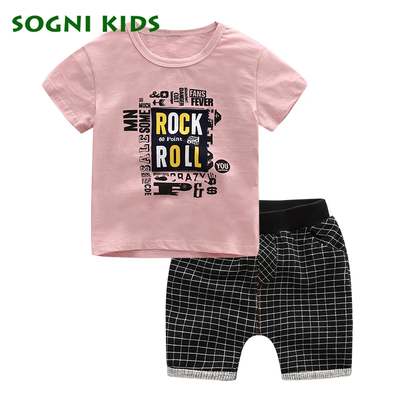 SOGNI KIDS summer brand casual letter boys clothing sets clothes kids short sleeves T shirt and