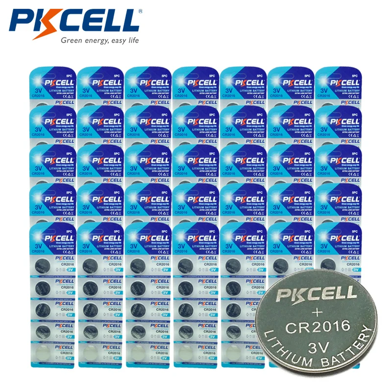 

200Pcs 40Pack PKCELL CR2016 3V Lithium Battery 5000LC DL2016 BR2016 ECR-2016 LM2016 Button Coin Cell Batteries For Watch