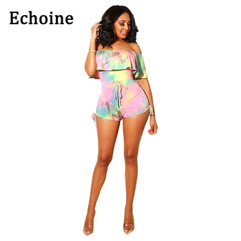 

Echoine Women's Overalls Gradient Ink Off Shoulder Butterfly Slinky Short Pants Playsuits Rompers Womens Jumpsuit Shorts