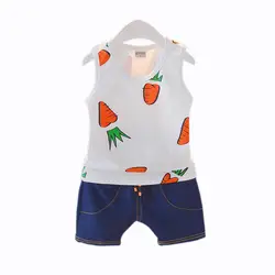 Мода 2019 года, комплект одежды для маленьких мальчиков, хлопковый жилет без рукавов с круглым вырезом + джинсовые шорты, 2 предмета, детская