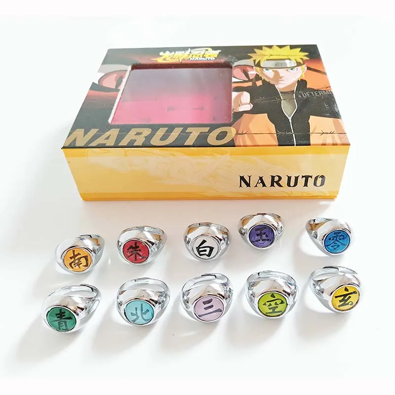 10 pcsset Anime NARUTO Ring Figure Akatsuki Member Cosplay Matel Model Rings Uchiha Itachi 2cm (9)