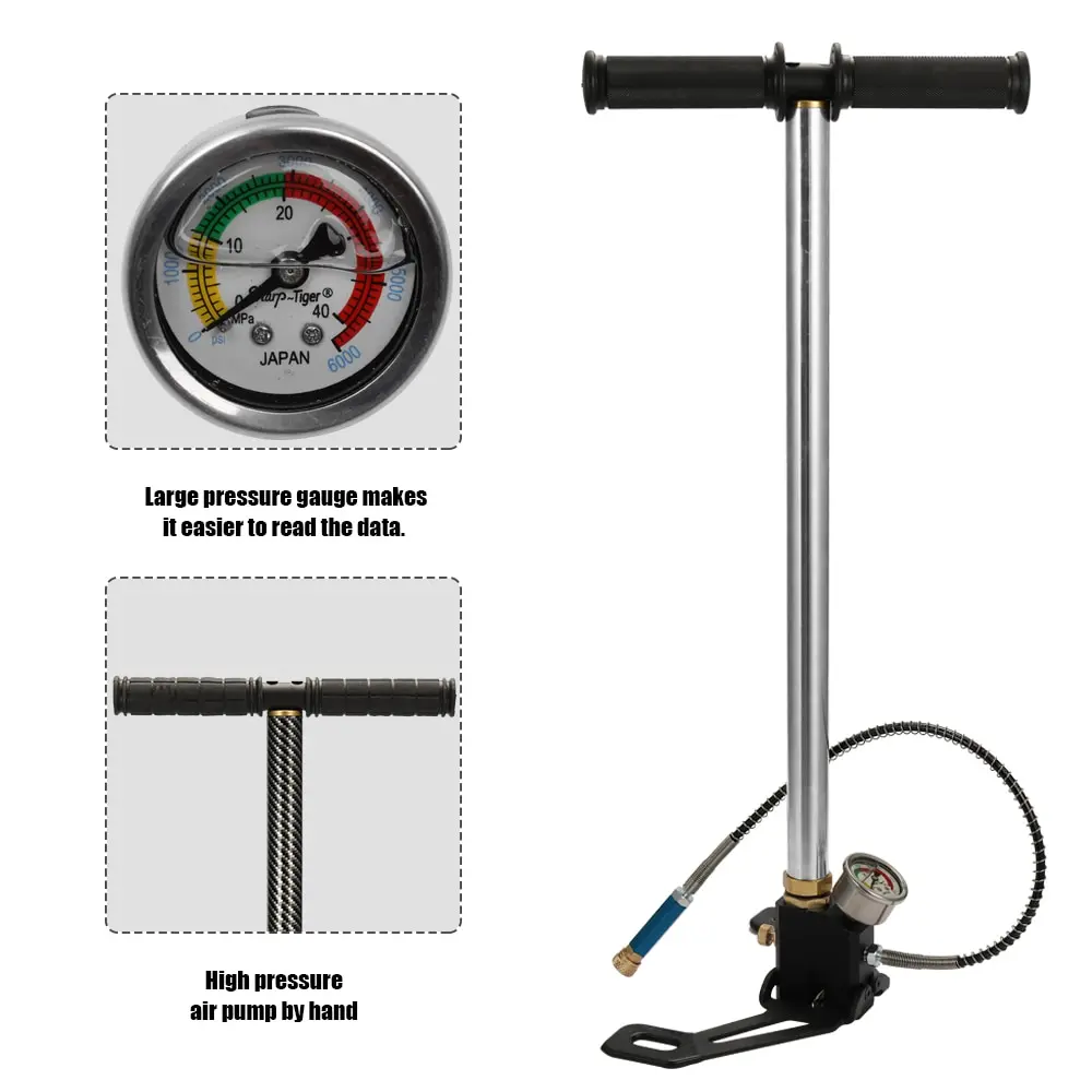 

40MPa Bike Manual Pump Bicycle Cycling Air Pressure Pump Portable 6000psi High Pressure PCP Car Bike Manual Air Pump Inflator
