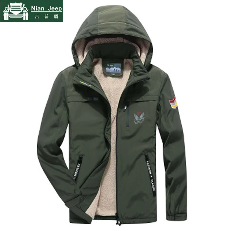 

Brand AFS JEEP Winter Windproof Jacket Men Plus Velvet Wool Liner Warm Fashion Outwear Mens Hooded Jackets Plus Size M-4XL