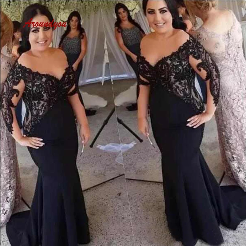 Zwarte Lange Mouwen Lace Moeder van de Bruid Jurken voor Wedding Party Plus Size Sexy Bruidegom Godmother Diner Dress Toga 2018 Zwarte Lange Mouwen Lace Moeder van de Bruid Jurken voor Wedding Party Plus Size Sexy Bruidegom Godmother Diner Dress Toga 2018