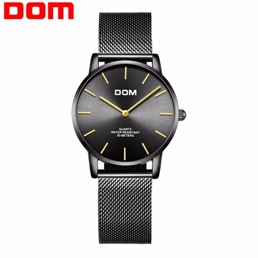 DOM женские часы черные роскошные женские часы с кожаным ремешком от ведущего бренда, женские наручные часы Водонепроницаемый Montres G-36BK-1MT