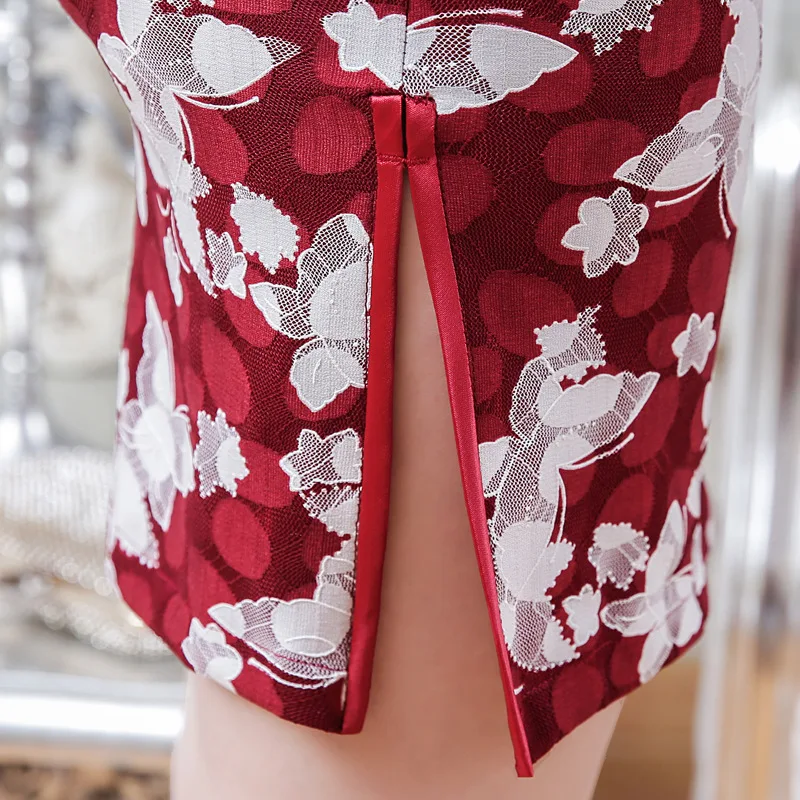 Приталенное китайское платье Cheongsam в стиле ретро с принтом; сезон весна-лето; женские вечерние платья в стиле Тан; короткое Кружевное платье; 46JXLGD116