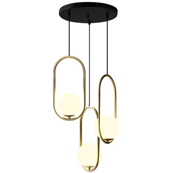 

Nordic Style restaurant pendant lights personality Creative Cafe dining Room pendant lamp oval glass ball three head