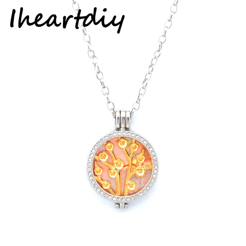 

33MM Flower Tree My Coin Pendant Necklace Set with 35MM Coin Holder Frame And 80CM Link Chain as Women Gift 1 Set