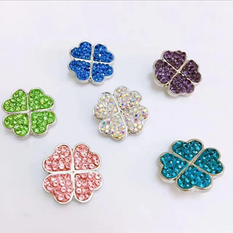 

20pcs Hot sell Mixed rhinestone Four Leaf Clover snap button jewelry for Metal snap button Fit 18mm snap jewelry