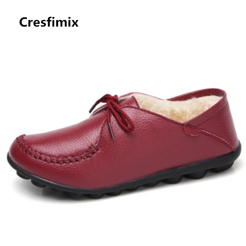 

Cresfimix women fashion soft comfortable autumn & winter warm flat shoes lady cute casual wine red shoes zapatos de mujer b2150