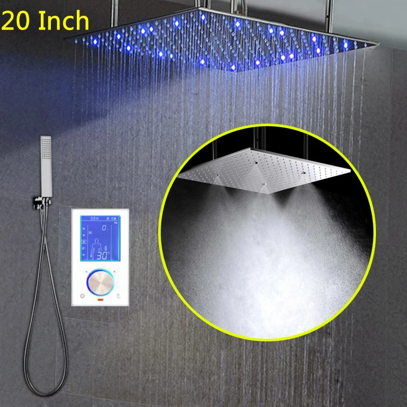

Mist Bathroom Shower head 20" LED Rainfall Shower Set 16" Digital LCD Shower Thermostat Mixer Faucet Touch Control Intelligent