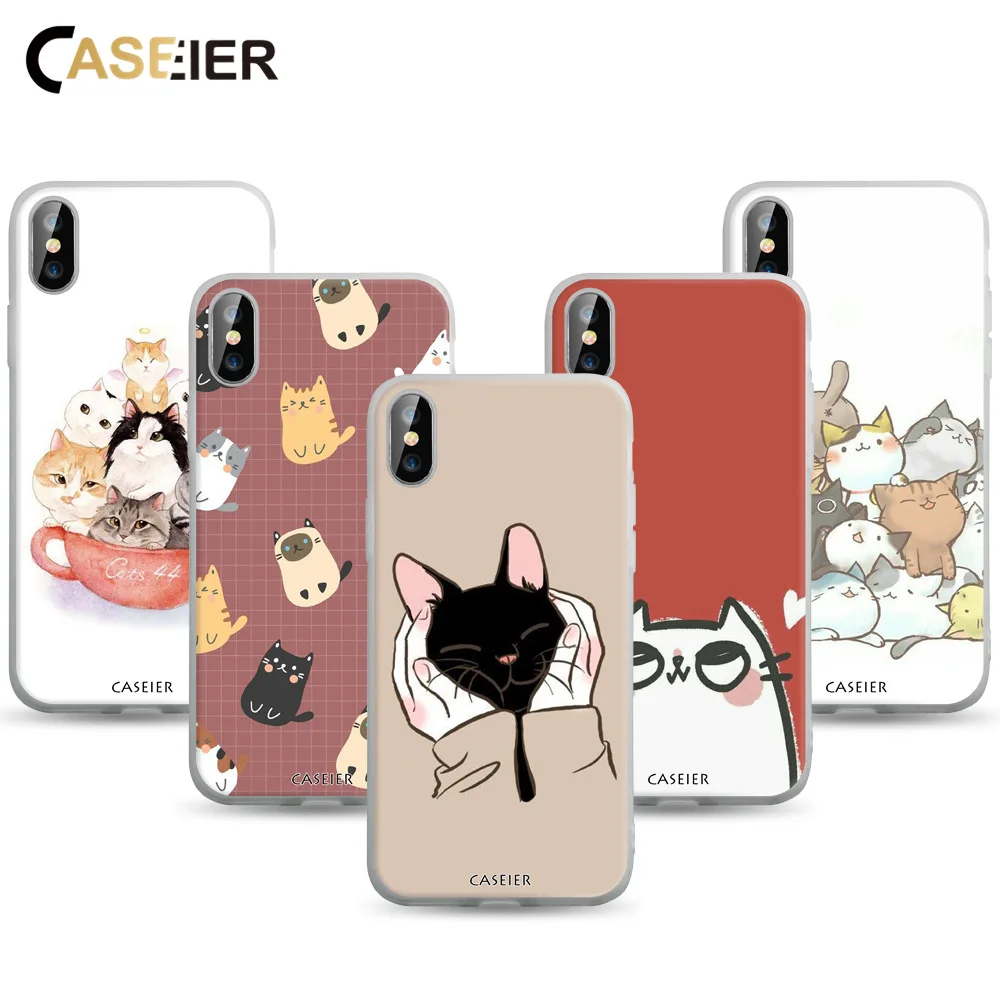

CASEIER Cute Cat Phone Case For iPhone 7 8 Plus X XS MAX XR Matte Cartoon Case For iPhone 6 6s 5 5s se Cover Fundas Shell Capa