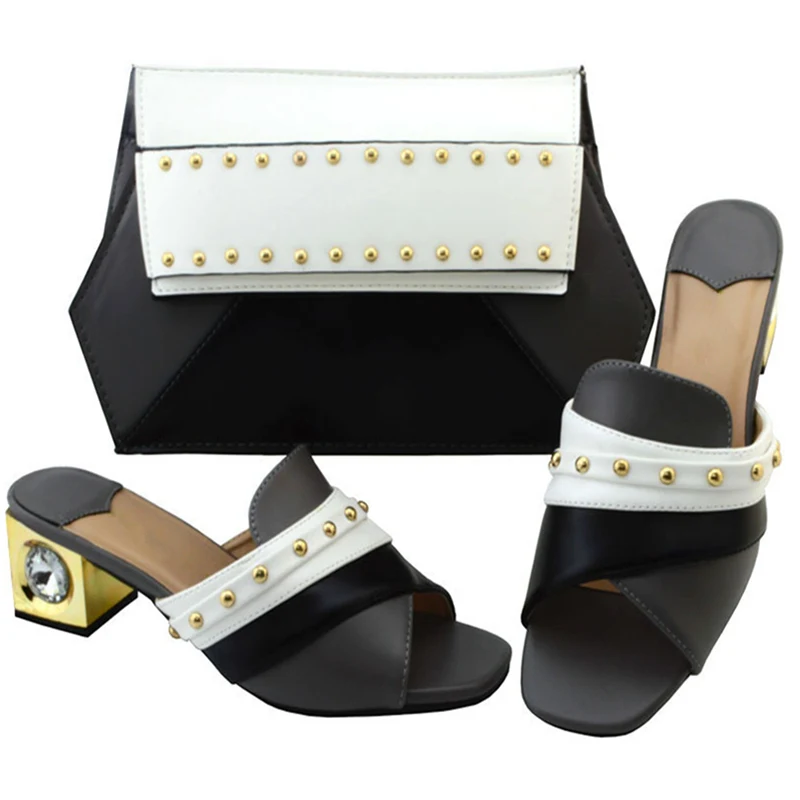 Gray Matching Women Shoes and Bag Set Decorated with