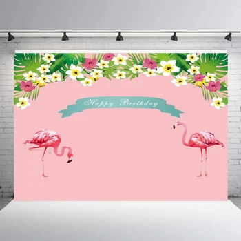 

Tropical Flamingo Theme Pink Backdrop for Girl Birthday Party Decor Baby Shower Photography Background Summer Hawaiian Aloha