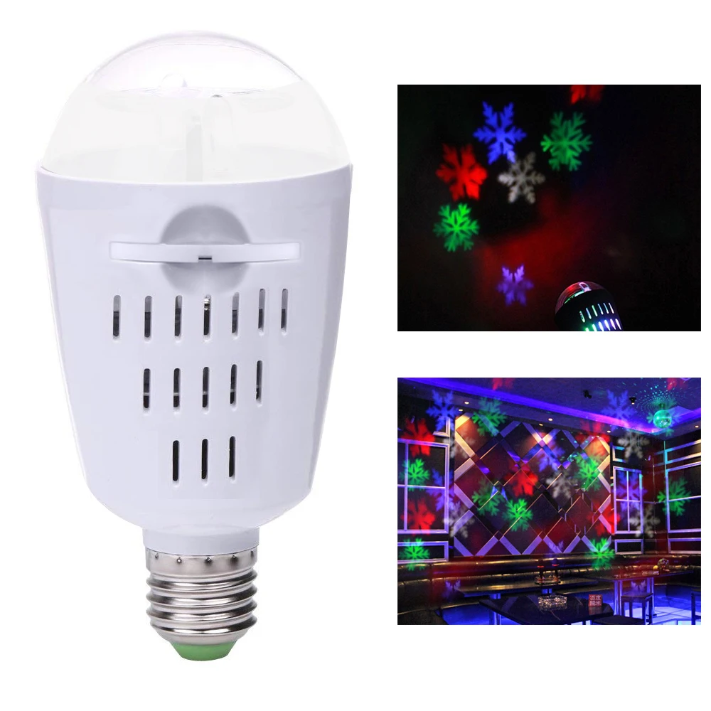 

2018 Newest E27 Projector Bulb 12 Patterns Auto Rotating LED Moving Dynamic Snowflake Film Pattern Christmas Bar Decor Lamp