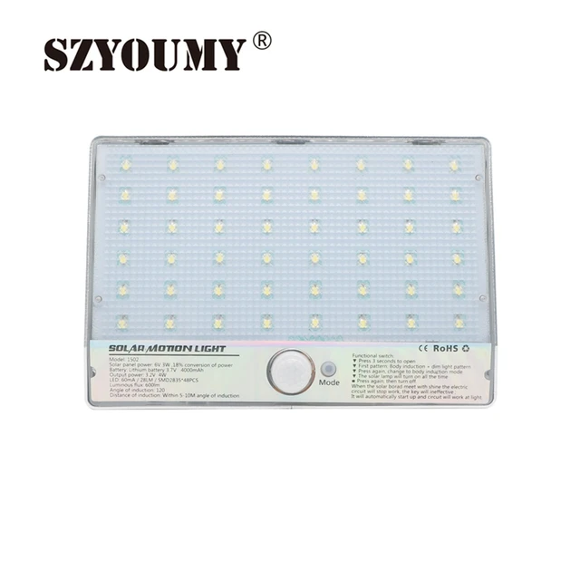 Szyoumy 4w Super Bright 48 Led Flood Light Ip65 Solar Motion Sensor