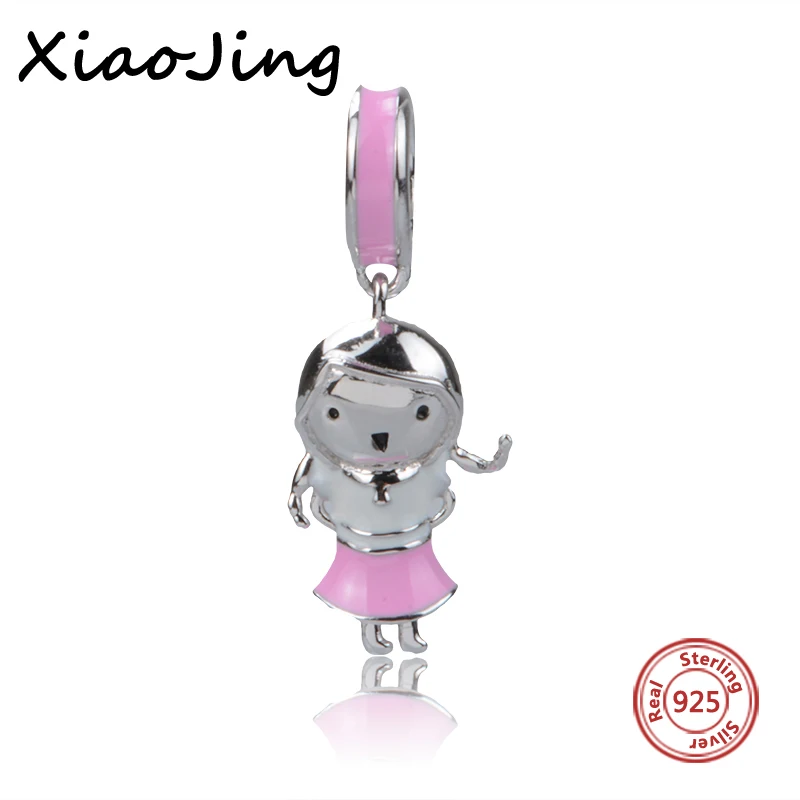 

100% 925 Sterling Silver Fit Pandora Bracelets DIY Pendant Hot Sale charms Dancing Girl Pink Enamel Beads Jewelry making Gifts
