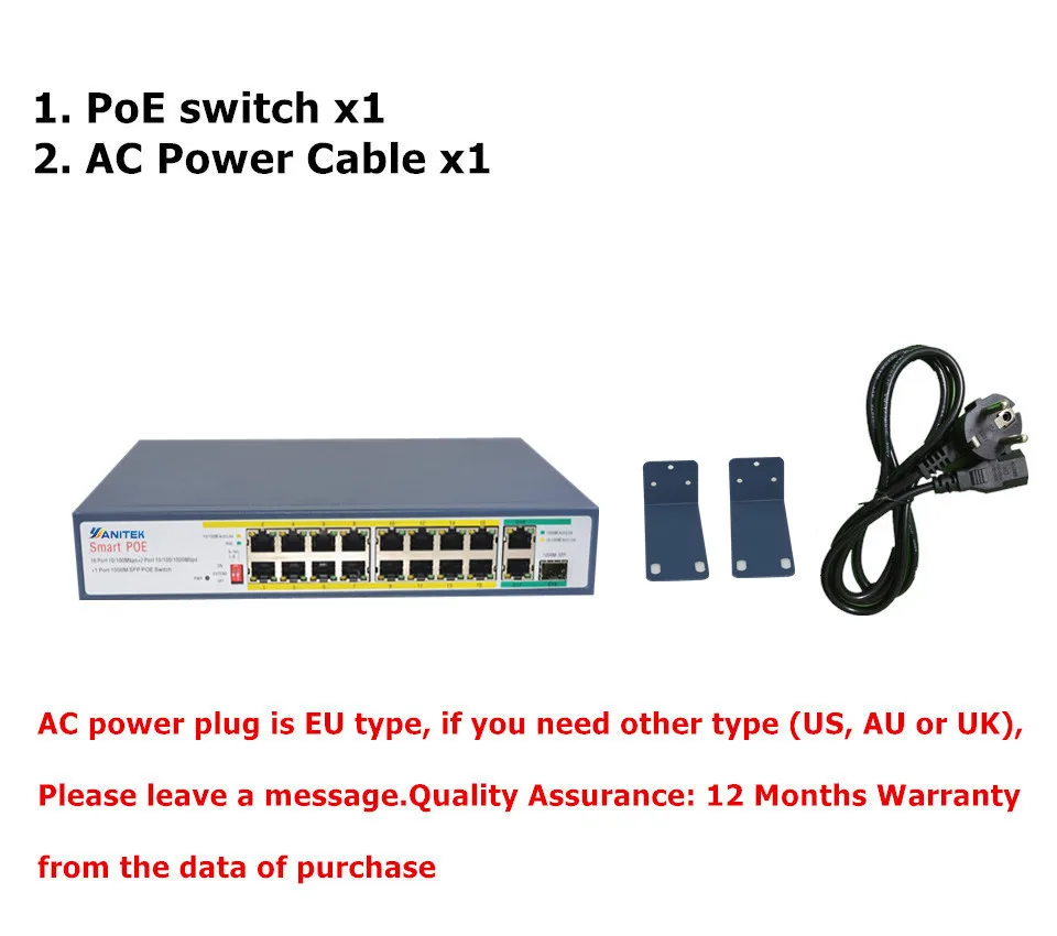YANITEK 250 W сетевой переключатель POE Ethernet с 18 RJ45 сети Порты IEEE 802,3 af/на подходит для камеры системы видеонаблюдения/Беспроводной AP