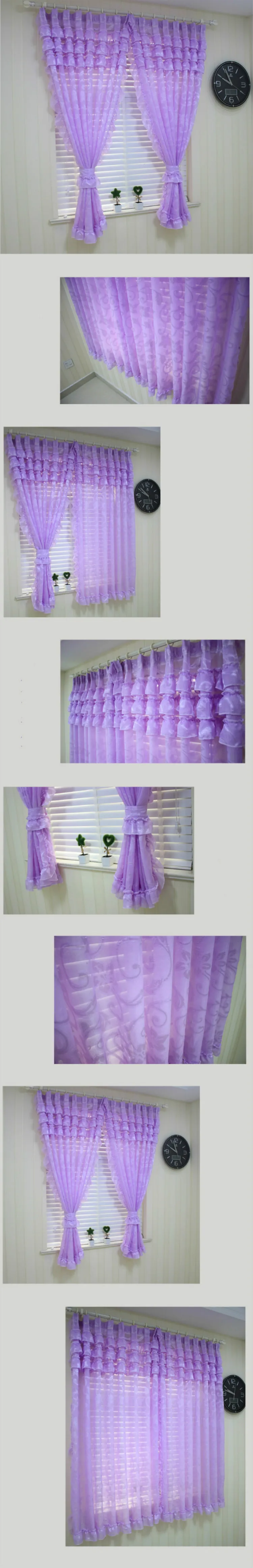 Деревенский фиолетовый розовый кружевной отвесный занавес для окна для детей принцесса спальня жаккард Тюль штора со сколлопом кружева