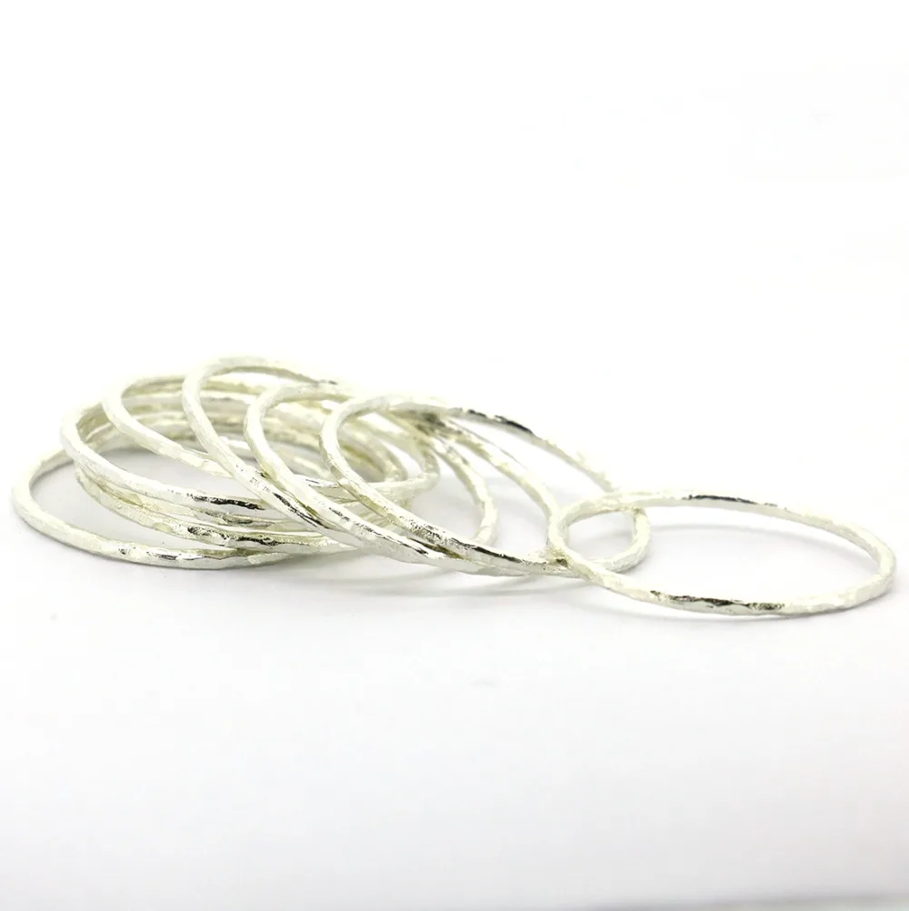 Lotsale 9pieces Solid 925 Sterling Silver Hammered Stacking Ring For Women