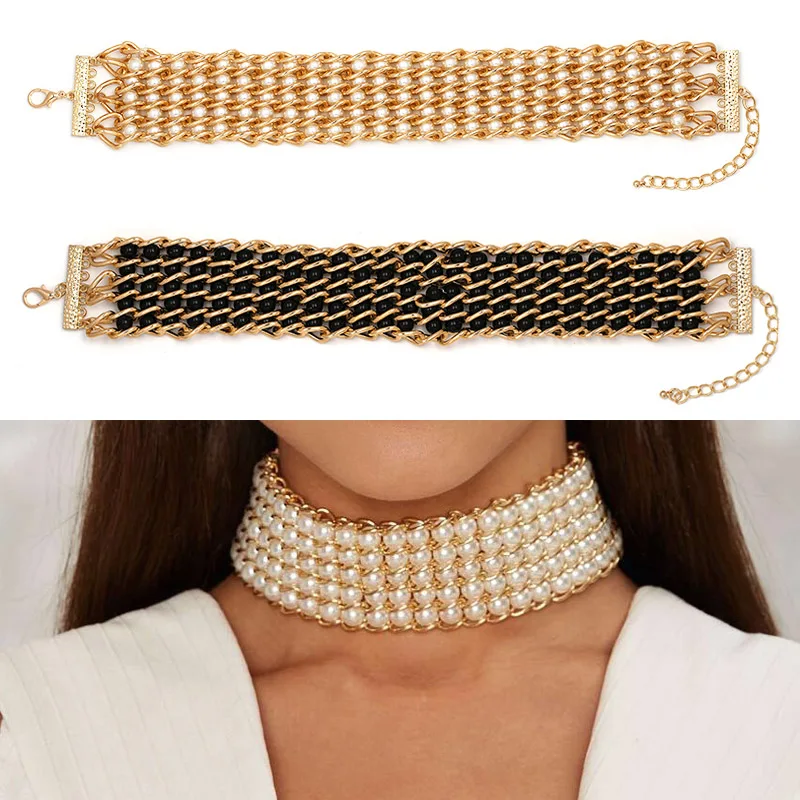 

JUJIA Statement Necklace Chocker Elegant Chic Necklace Women Simulated Pearl Jewelry Pendant Necklace