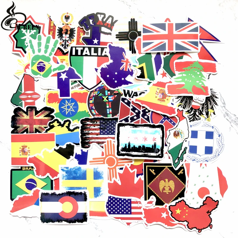 

50 PCS National Flags Stickers Toys for Children Countries Map Travel Sticker to DIY Scrapbooking Suitcase Laptop Car Motorcycle